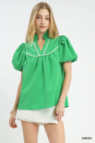 Umgee Green Textured Puff Sleeve Blouse GREEN