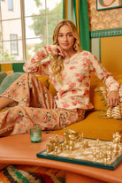 BiBi Oatmeal Floral Print Washed Waffle Thermal Top With Thumb