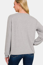 Zenana Hacci Round Neck Long Sleeve T-Shirt Shirts & Tops