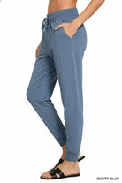 Zenana Dusty Blue Drawstring Cotton Joggers with Pockets