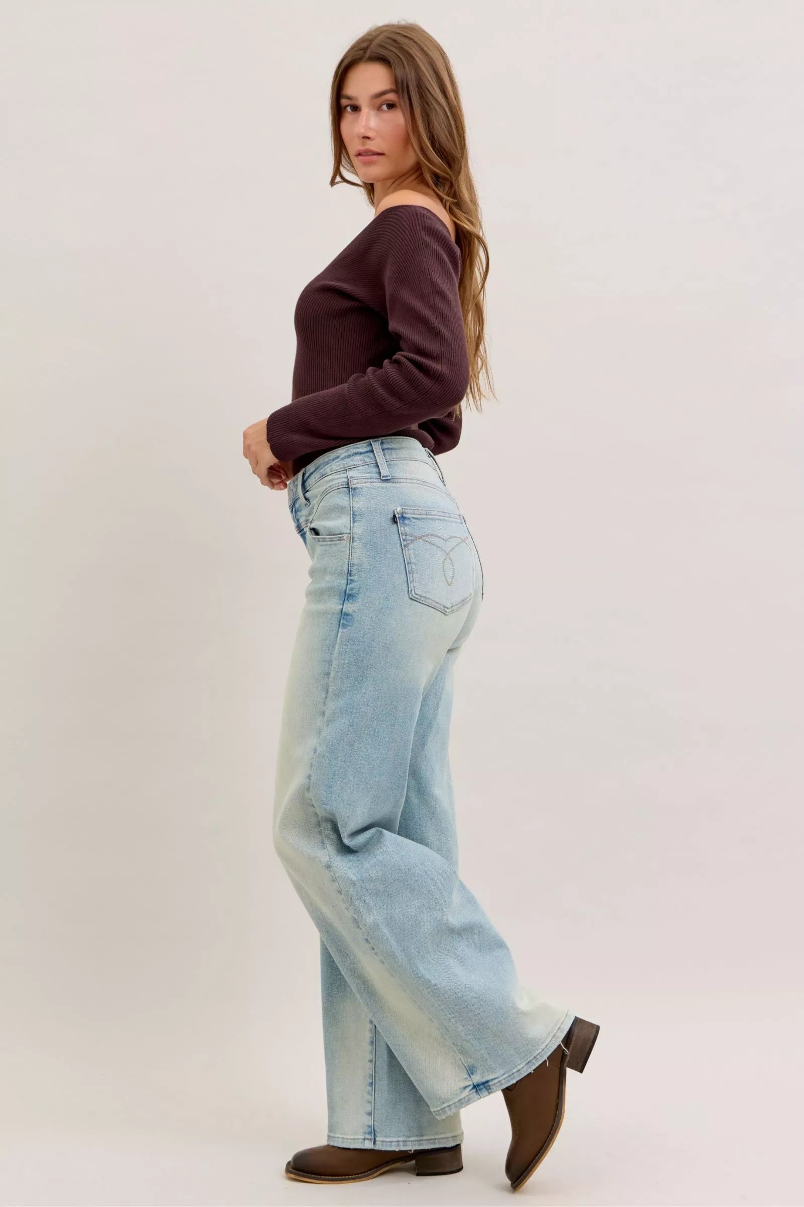 Judy Medium Washed Blue High Waist Column Straight Jeans