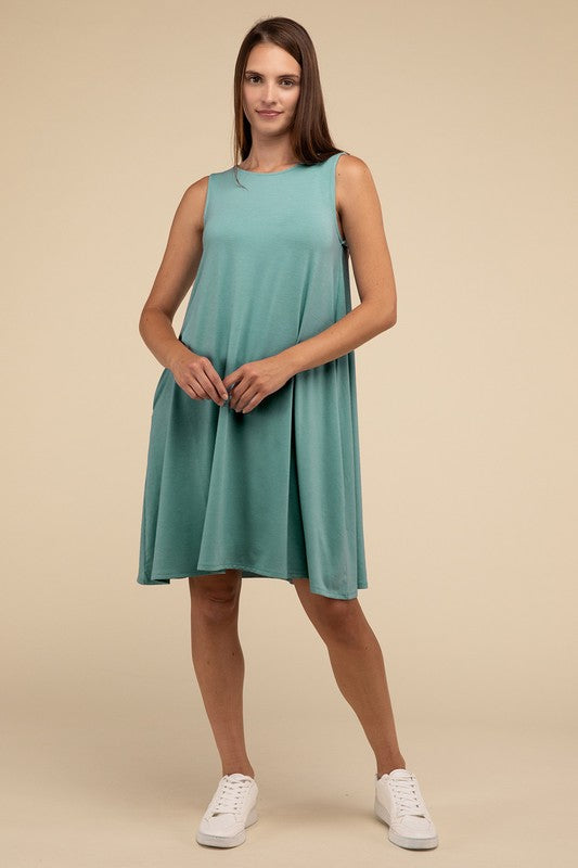 Zenana Sleeveless Flared Dress with Side Pockets in 3 Colors ZENANA