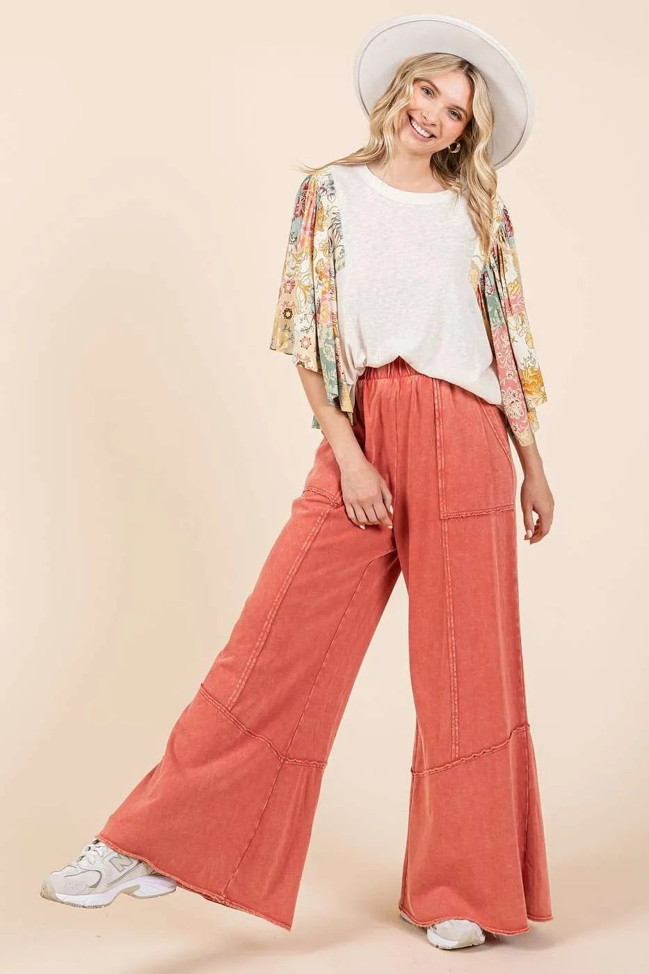 Mittoshop Rust Mineral Wash Wide Flared Leg Pants