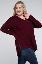 Zenana Plus Size Dolman Sleeve V-Neck Side Slit Hi-Low Hem Top ZENANA