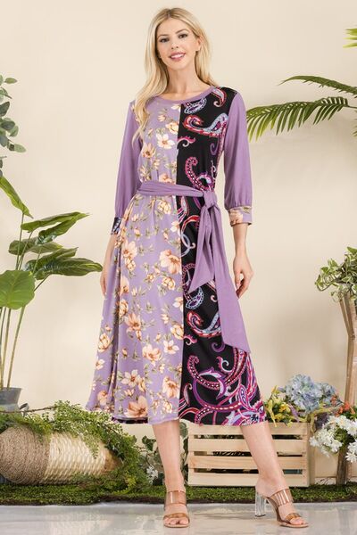 Celeste Pink & Purple Paisley And Floral Contrast Tent Midi Dress Pink Purple