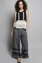 POL Black V-Neck Crochet Sweater Vest with Lace Trim