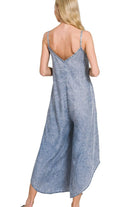 Zenana Medium Indigo Lyocell Acid-Washed Jumpsuit