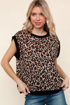 Haptics Leopard Print Dolman Cap Sleeve Knit Top