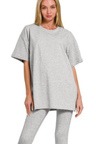 Zenana Heather Gray Cotton Round Neck Top & Legging Set