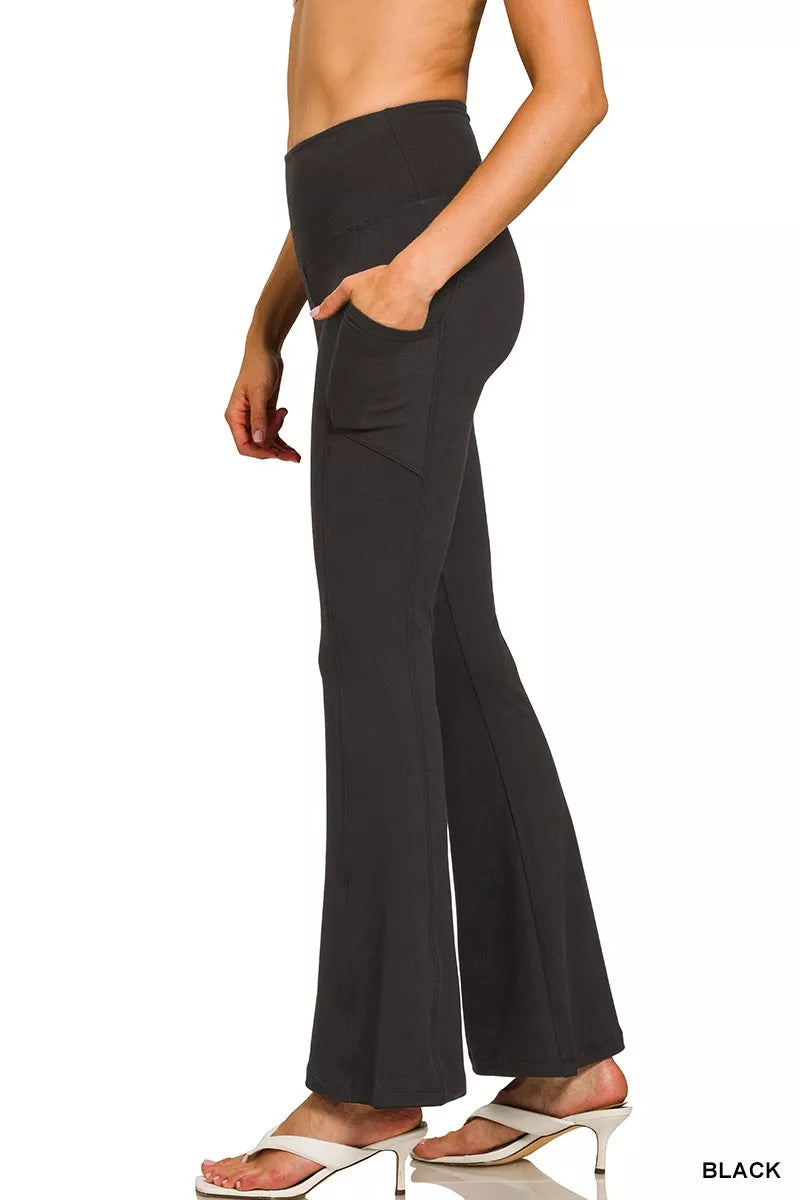 Zenana Black Brushed Dty Microfiber Flare Pants