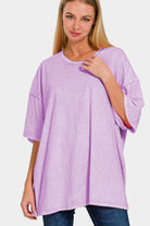 Zenana Pink Purple Acid Washed Boxy Fit Drop Shoulder Oversized T-Shirt Pink Purple Shirts & Tops