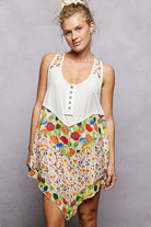 POL Off White Round Neck Ribbed Tank with Woven Print Patch OFF WHITE