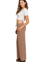 Zenana Brown Raised Rib Short Sleeve Tee & Pants Set