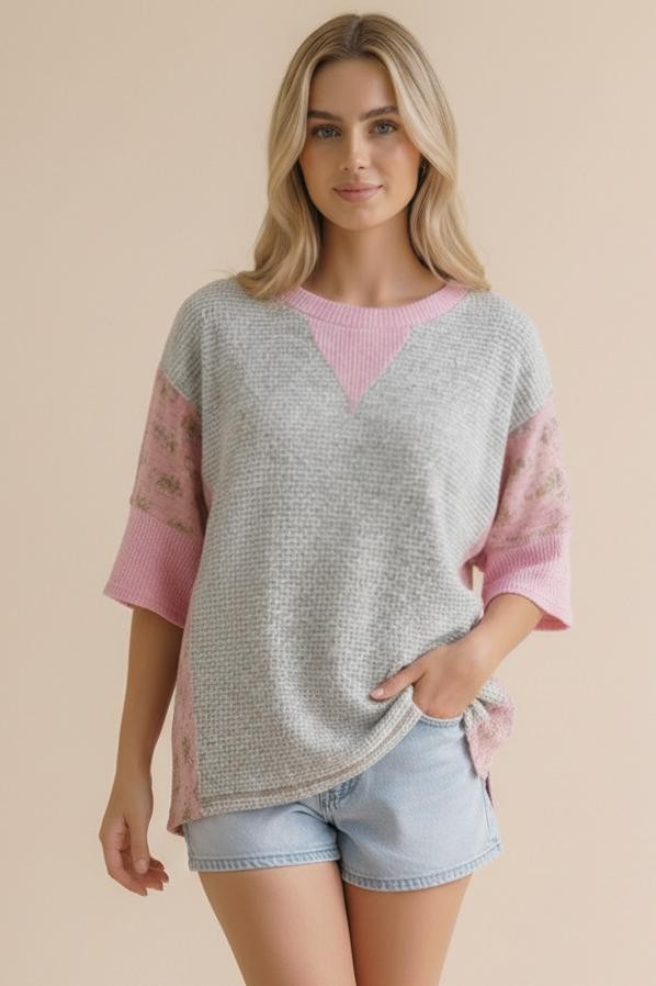 Haptics Cozy Color Block Waffle Knit Top