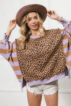 BiBi Leopard and Stripe Lavender Mixed Top