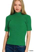 Zenana Kelly Green Viscose Ribbed Mock Neck Sweater K GREEN