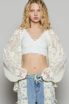 POL Ivory Floral Patch Crochet Open-Front Cardigan