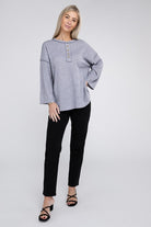 ZENANA Ribbed Brushed Melange Hacci Henley Sweater ZENANA