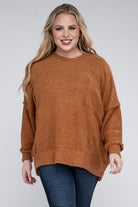 Zenana Plus Size Brushed Melange Drop Shoulder Sweater ZENANA