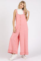 Mittoshop Watermelon Pink Ruffled Hem Wide Leg Overalls with Pockets