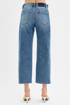 RISEN High Rise Crop Length Barrel Adjustable Waist Band Jeans