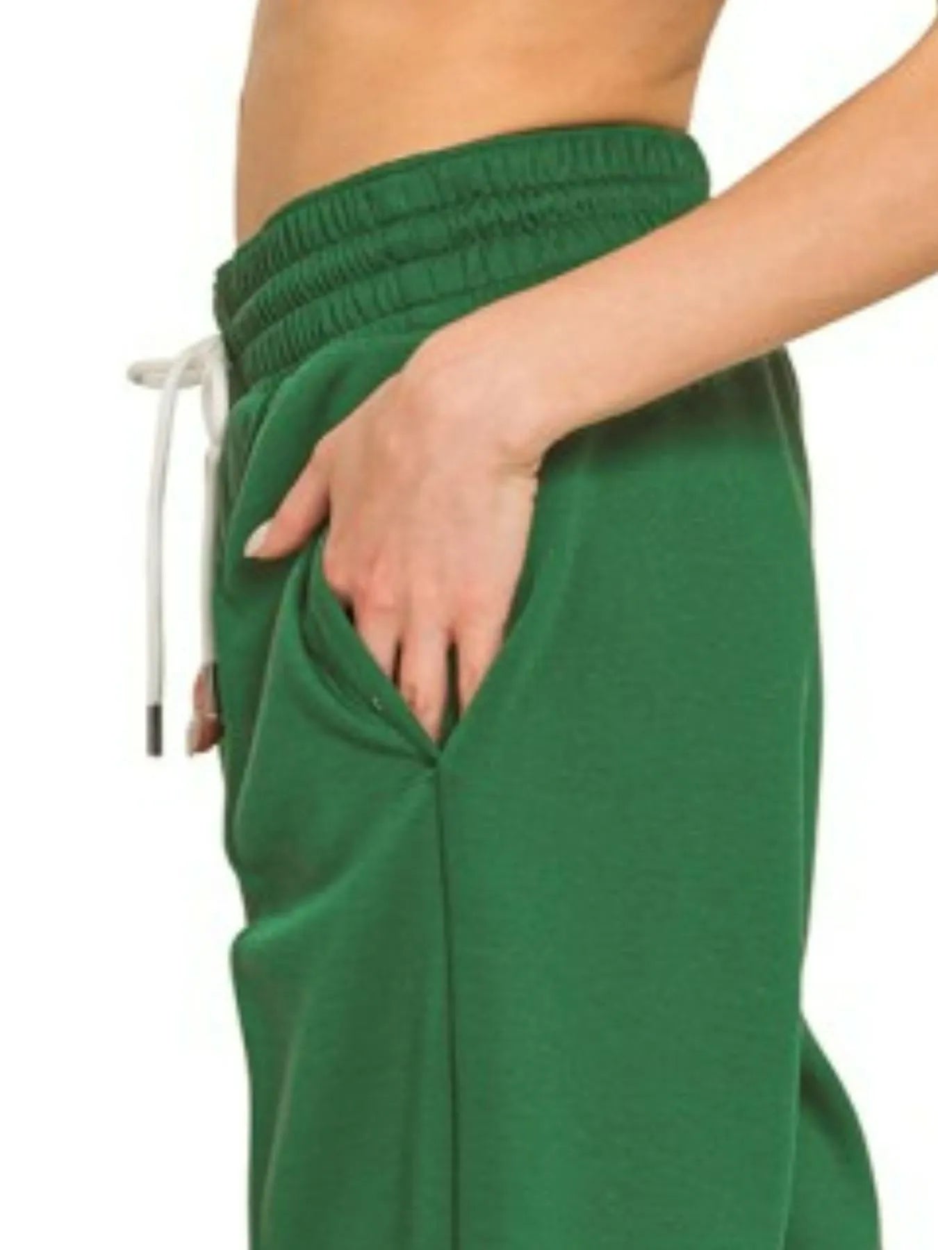 Zenana Dark Green Drawstring Scuba Jogger Sweatpants with Pockets