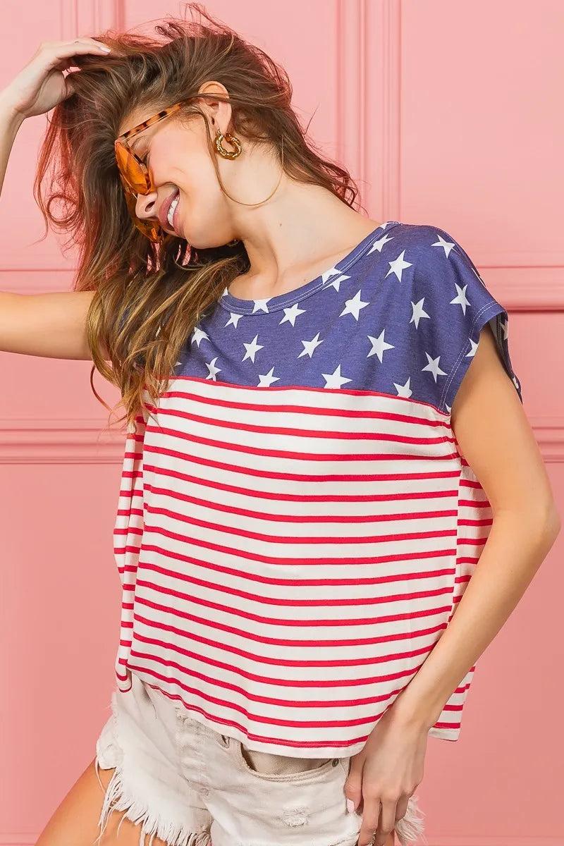 BiBi Star Printed with Stripe Combo Top
