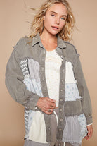 POL Charcoal Raw Hem Patchwork Dropped Shoulder Jacket Charcoal Coats & Jackets