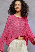 POL Hot Pink Cropped Hooded Knit Top with Full Sleeves