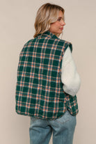 Haptics Green Snap Button Down Plaid Quilted Puffer Vest