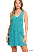 Zenana Light Teal Washed Slub Adjustable Strap Overall Dress LT TEAL