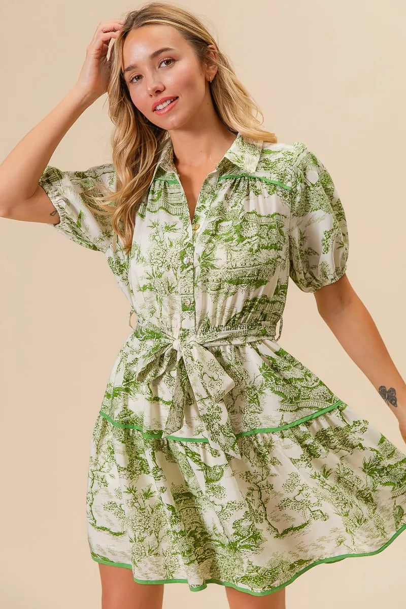 BiBi Avocado Woven Printed Tiered Dress