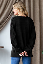 Heimish Black Merry Ribbed Exposed Seam Long Sleeve T-Shirt Trendsi