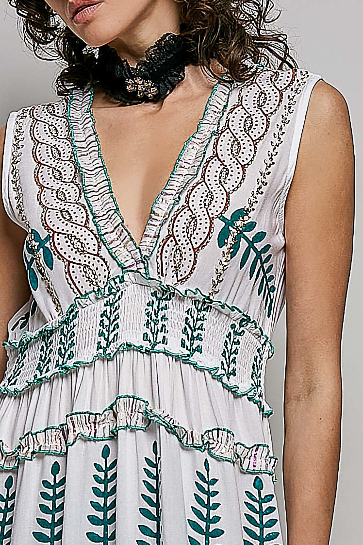 POL Floral Printed Sleeveless Tiered Dress with Smocked Waistband