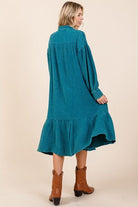 Mittoshop Topaz Blue Mineral Wash Cotton Gauze Ruffle Midi Shirt Dress