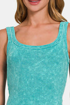 Zenana Teal Stone Washed Ribbed Scoop Neck Tank Top