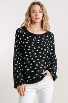 Umgee Black Dalmatian Hand Stamped Round Neck Sweater Plus Size Black