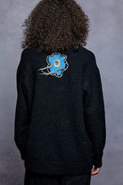 POL Floral Pattern Round Neck Sweater with Exposed Stitching