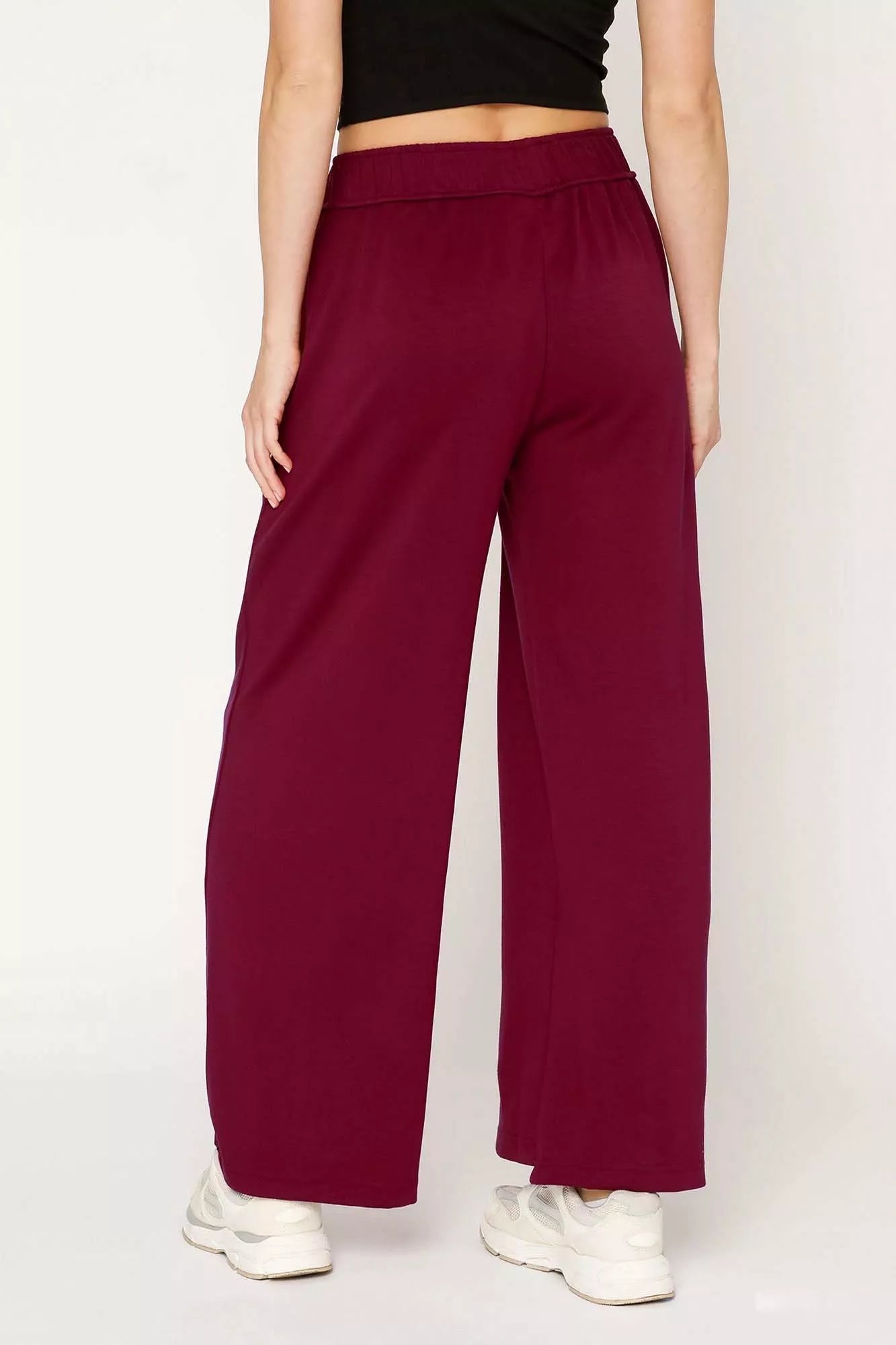Umgee Elastic Drawstring Waistband Wide Leg Pants – Merlot