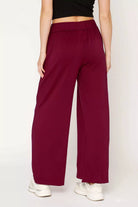 Umgee Elastic Drawstring Waistband Wide Leg Pants – Merlot