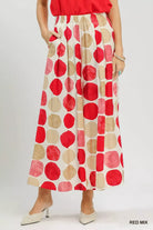 Umgee Dot Print Wide Leg Pants RED MIX