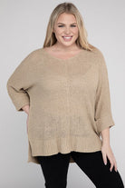 eesome Plus Size Crew Neck Knit Sweater OATMEAL Shirts & Tops