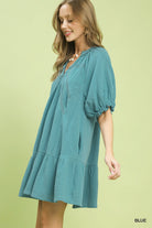 Umgee Blue Cotton Gauze Mini Dress