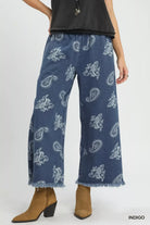 Umgee Denim Paisley Wide-Leg Pants INDIGO