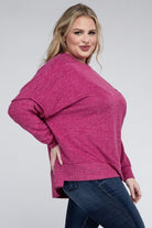 Zenana Plus Size Brushed Melange Drop Shoulder Sweater ZENANA