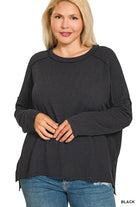 Zenana Black Exposed Seam Long Sleeve Corded Rib Knit Top