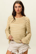 BiBi Oatmeal Round Neck Openwork Knit Cover Up Trendsi