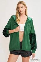 Umgee Hunter Green Sequined French Terry Hooded Jacket HUNTER GREEN