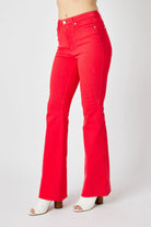 Judy Blue Red High Waisted Tummy Control Garment Dyed Flare Jeans