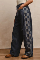 BiBi Washed Denim Mix And Match Checkered Denim Pants DENIM